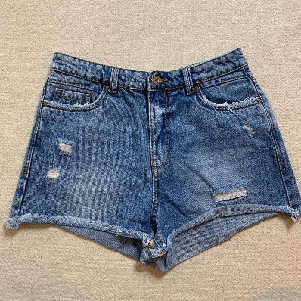 Stradivarius Super High Rise Blue Denim Shorts 4